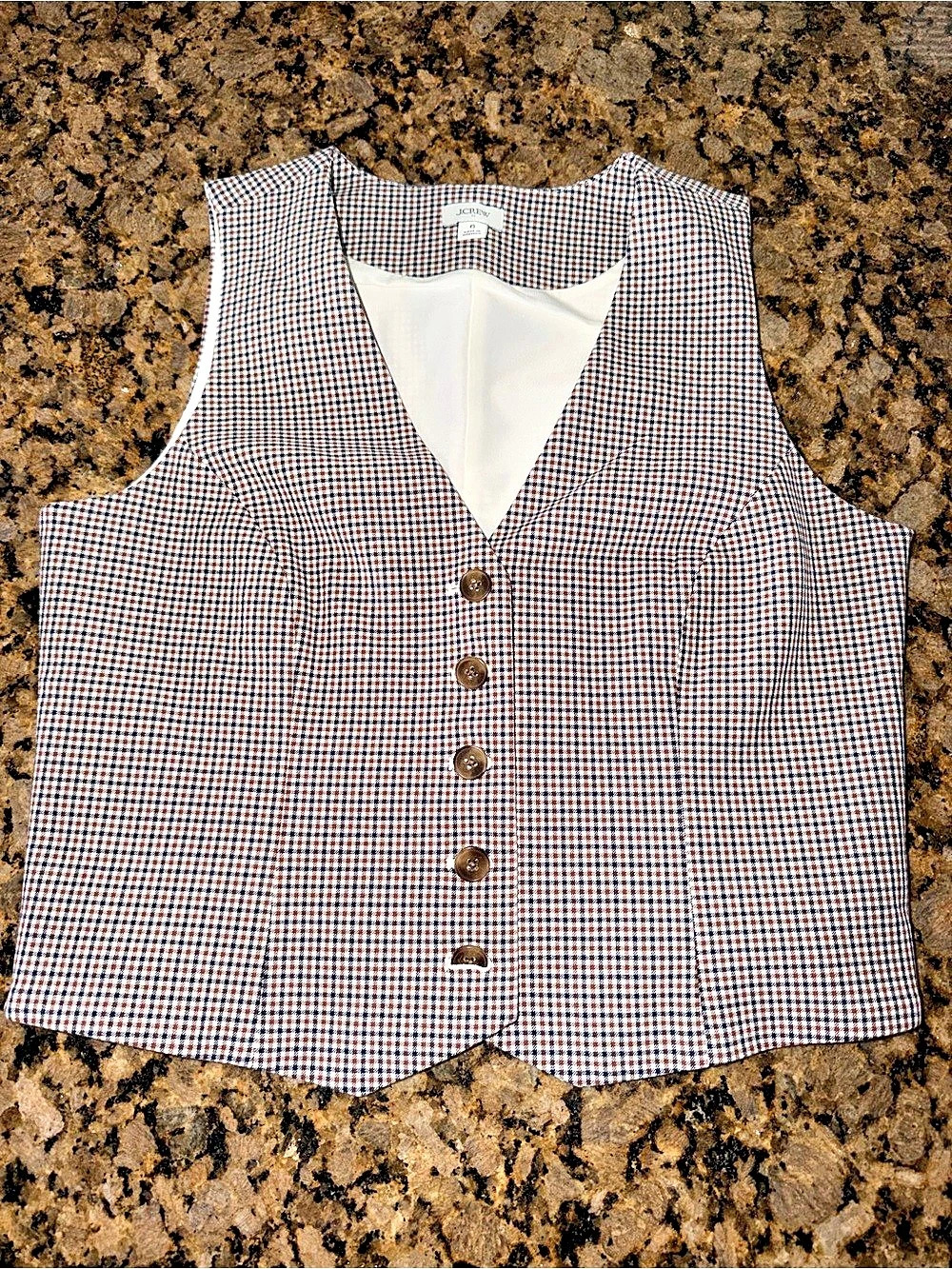 J.Crew Checkered Button Front Vest in Blue & Brown Size 6 Like New